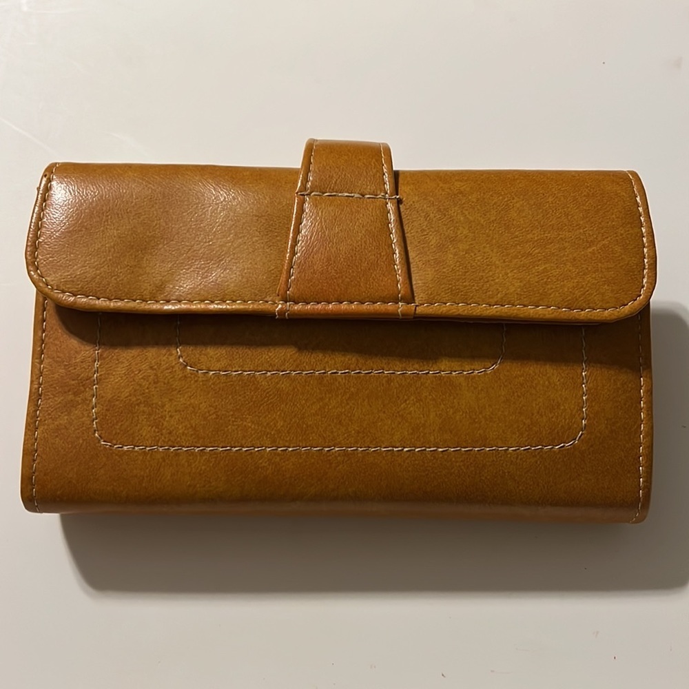 Vintage 70’s wallet snap close money holder checkbook slot pen holder light tan